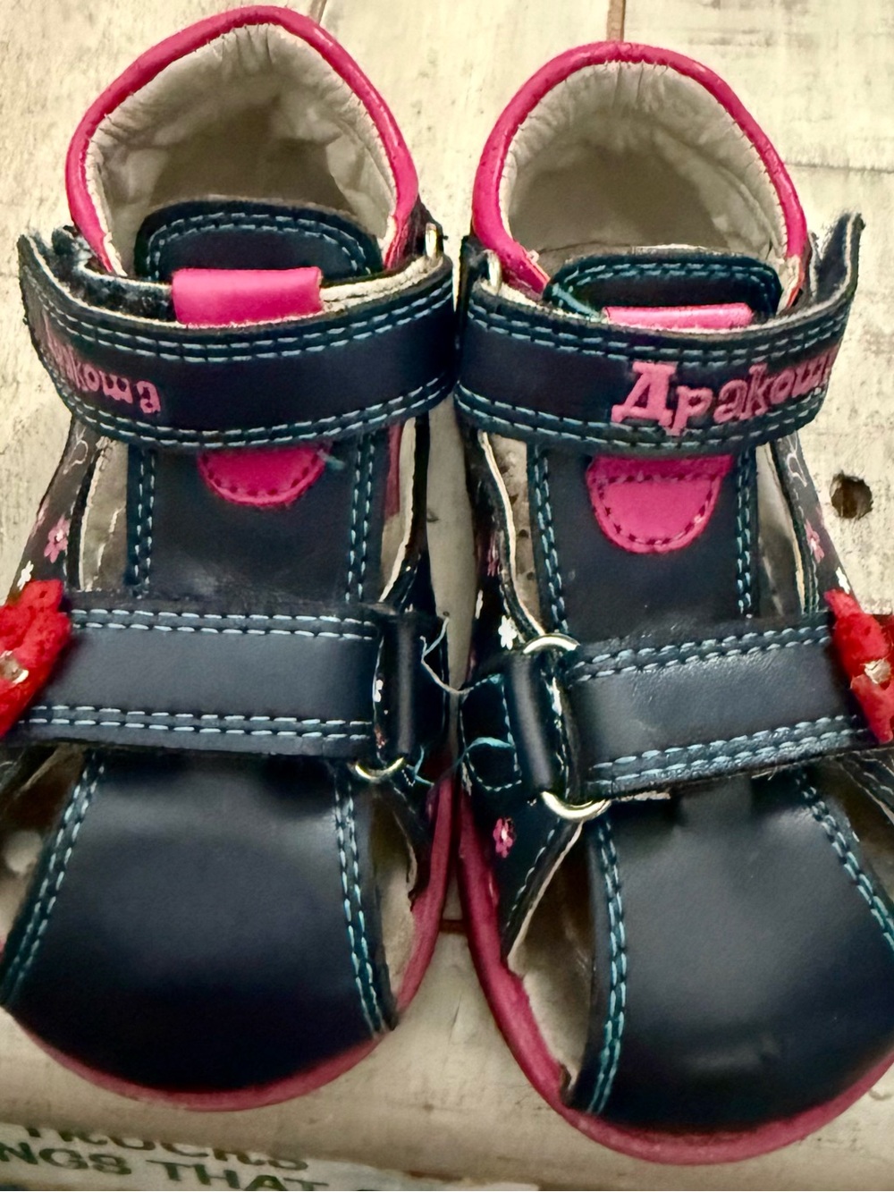 Navy & Pink Kids Leather Sandals